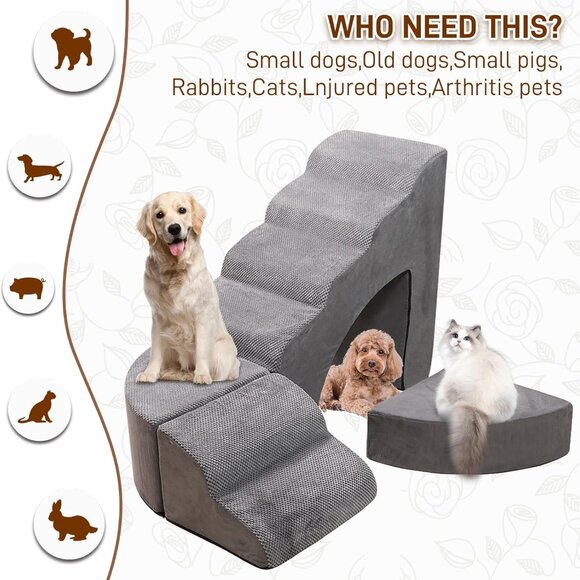 Foam Dog Stairs & Steps Ramps for High Beds 30 inches Tall for Small Dogs and Ca - Picture 8 of 9